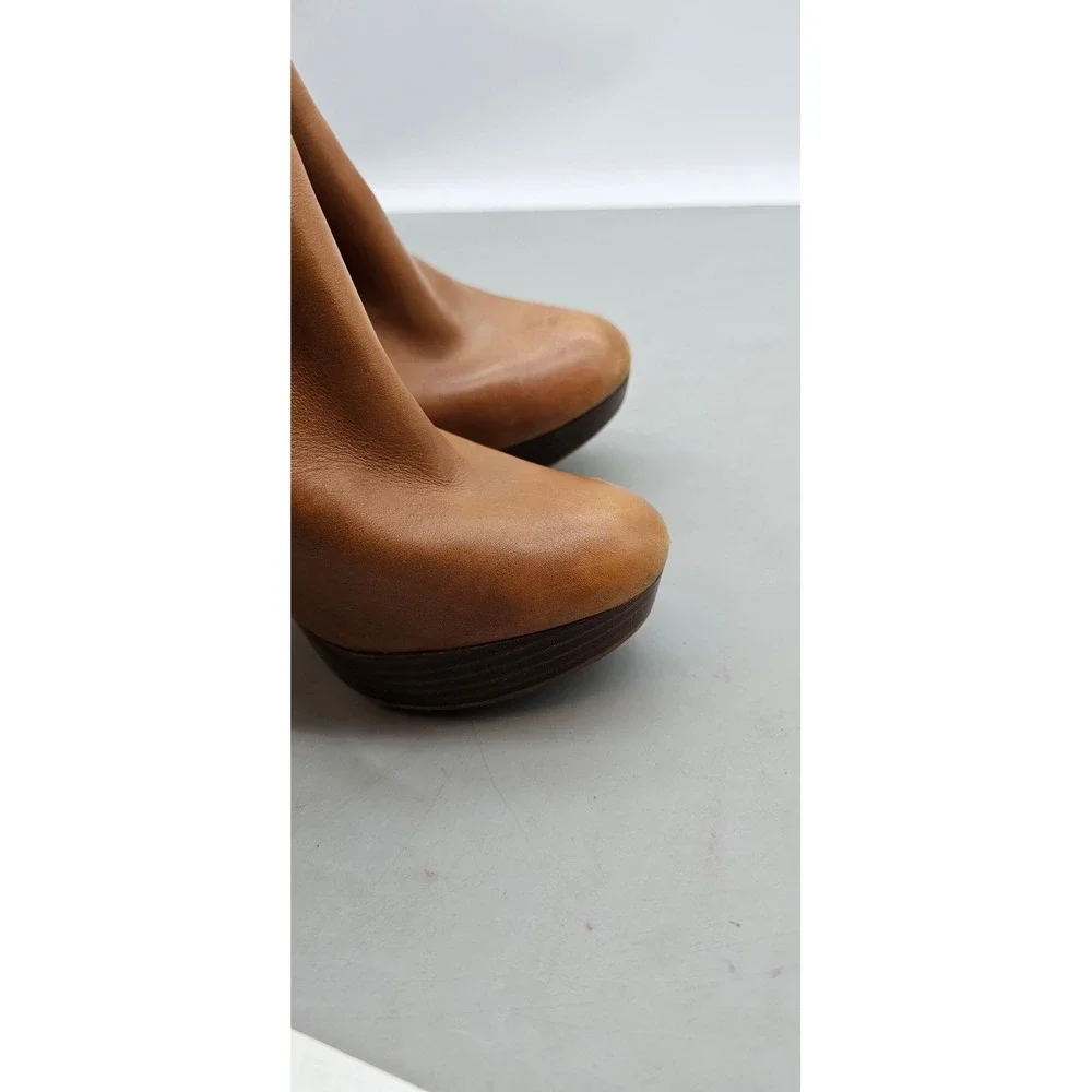 Michael Kors Tan Leather Platform Ankle Boots Rear Zip Block Heel Womens 6.5